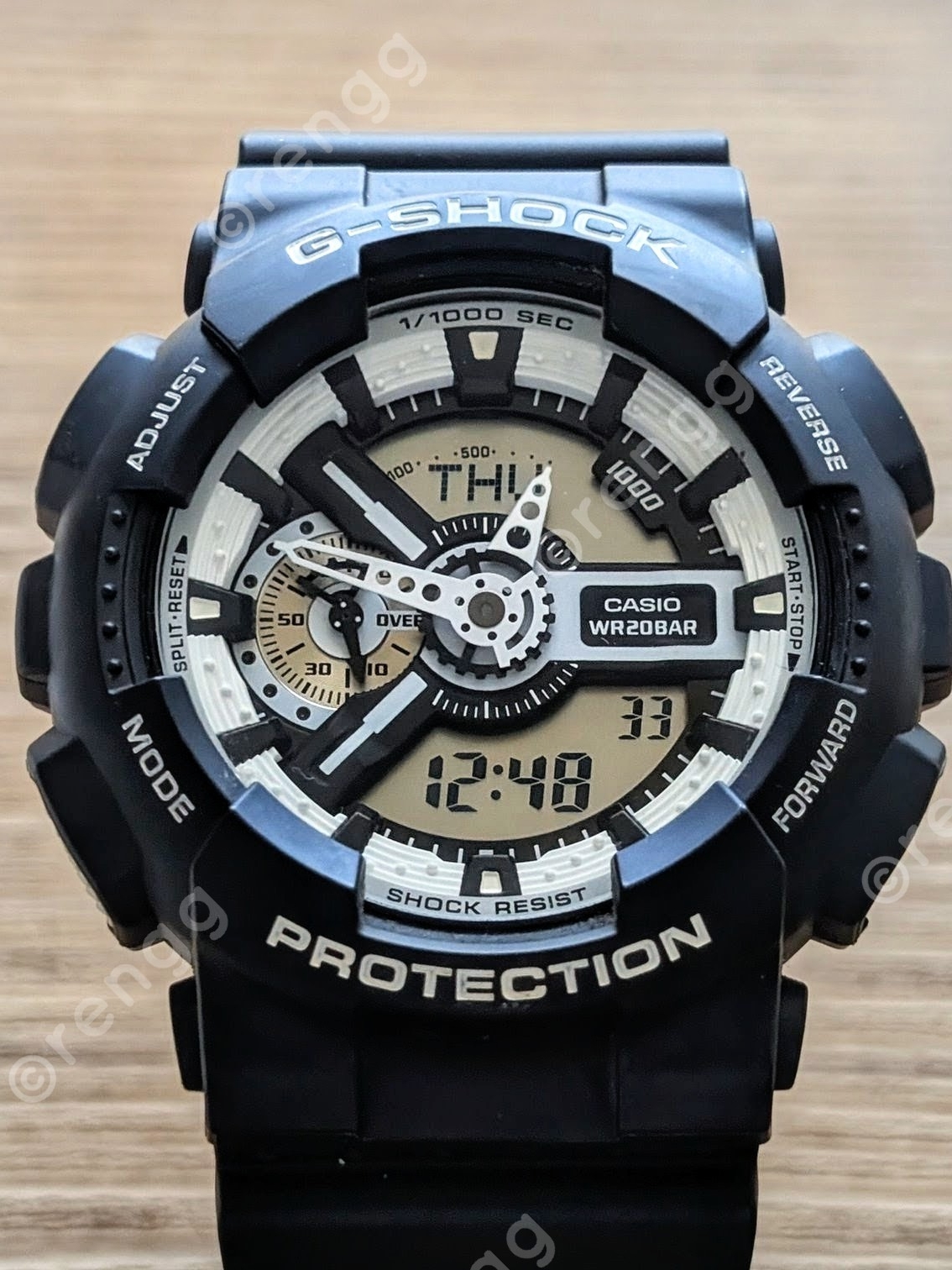 51.2mm Casio G-Shock Black And Beige Digital-Analog Watch Wr 200m